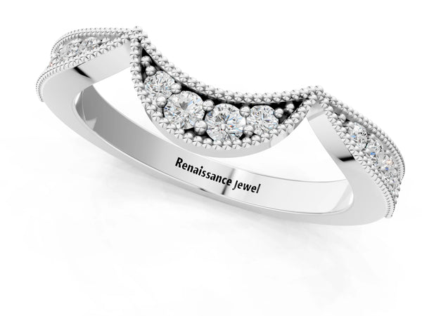 Platinum Pavé Round Diamond Contour Milgrain Band