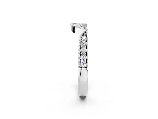 Platinum Pavé Round Diamond Contour Milgrain Band