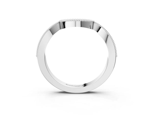 Platinum Pavé Round Diamond Contour Milgrain Band