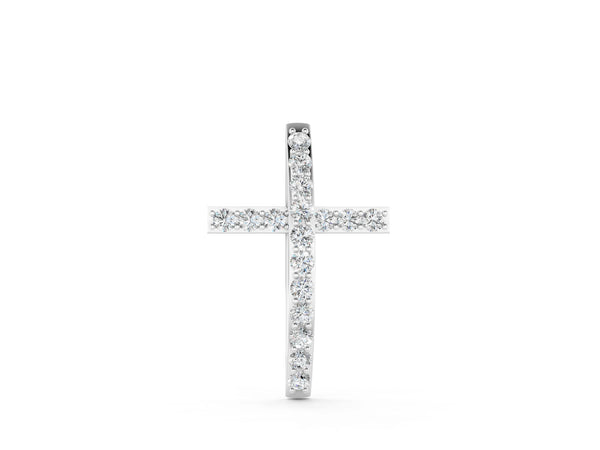 White gold Pavé Round Diamond Cross Pendant with Prong Setting