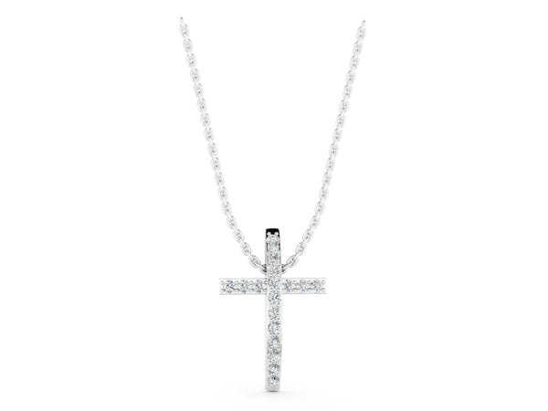 White gold Pavé Round Diamond Cross Pendant with Prong Setting