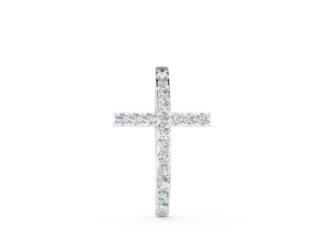 Silver 0.54 Carat E VS Pavé Round Diamond Cross Pendant with Prong Setting