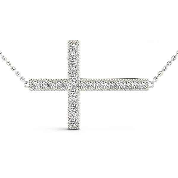 White gold Pavé Round Diamond Cross Pendant
