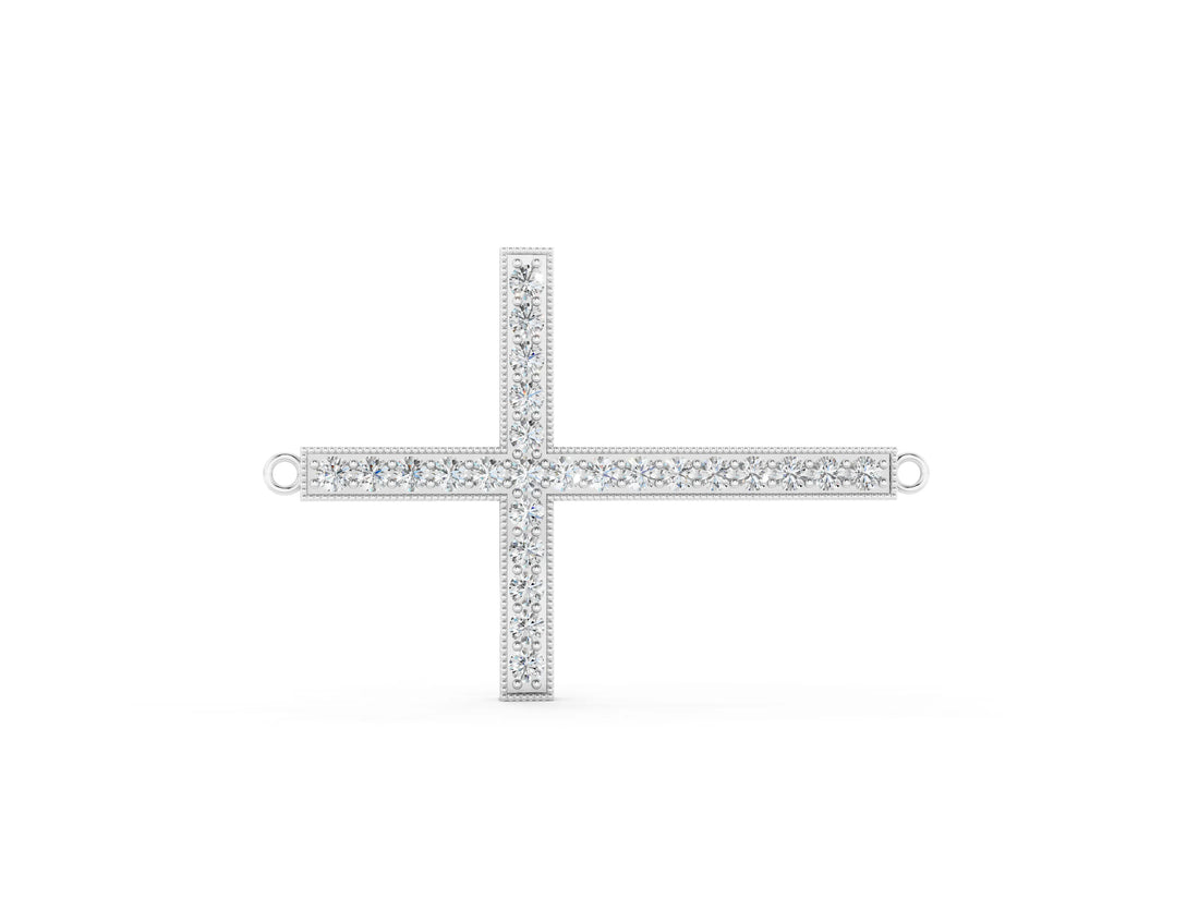 10K White Gold 1.15 Carat E VS Pavé Round Diamond Cross Pendant