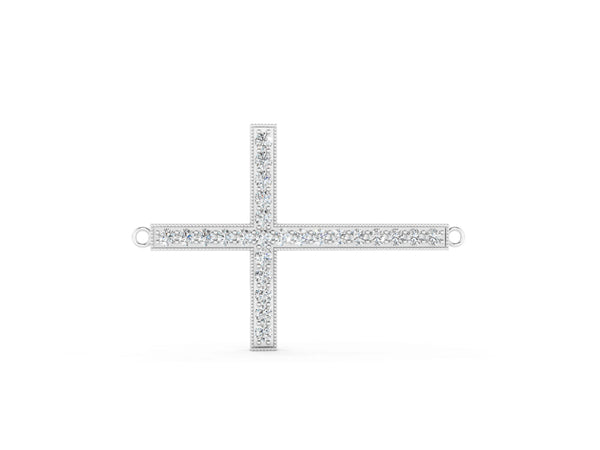 10K White Gold 1.15 Carat E VS Pavé Round Diamond Cross Pendant