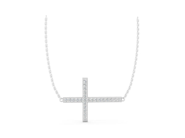 10K White Gold 1.15 Carat E VS Pavé Round Diamond Cross Pendant
