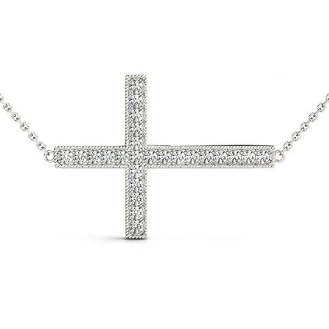 White gold Pavé Round Diamond Cross Pendant