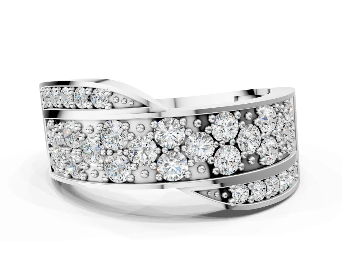 White gold Pavé Round Diamond Crossover Band with Bead Prong Setting_69