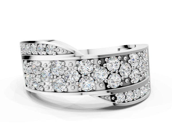 Silver Pavé Round Diamond Crossover Band with Bead Prong Setting
