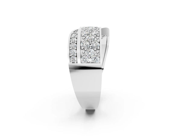 White gold Pavé Round Diamond Crossover Band with Bead Prong Setting