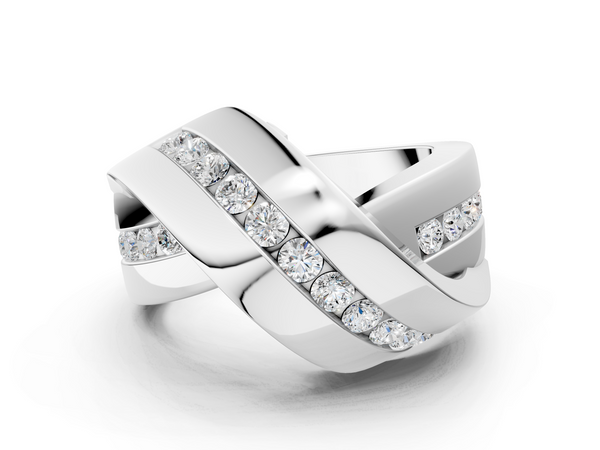 Platinum Pavé Round Diamond Crossover Band with Channel Setting