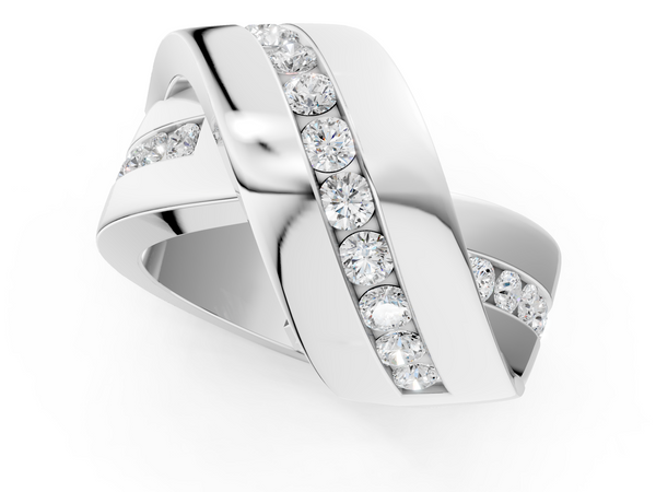 White gold Pavé Round Diamond Crossover Band with Channel Setting