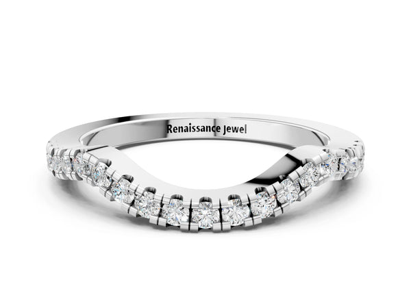 White gold Pavé Round Diamond Curved Band with Micro Prong Setting