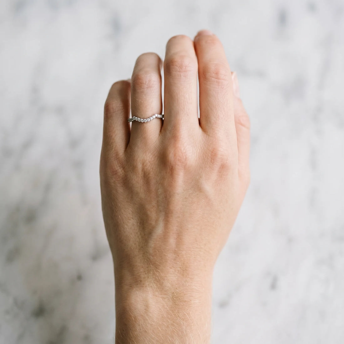 White gold Pavé Round Diamond Curved Band with Micro Prong Setting_12