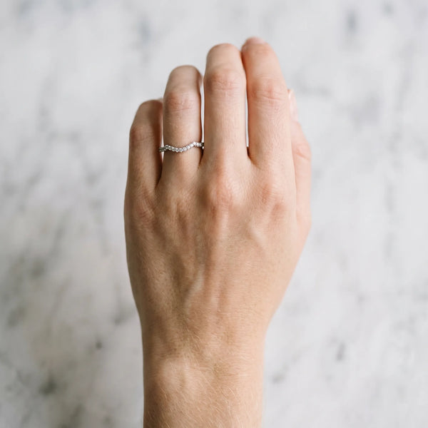 Platinum Pavé Round Diamond Curved Band with Micro Prong Setting