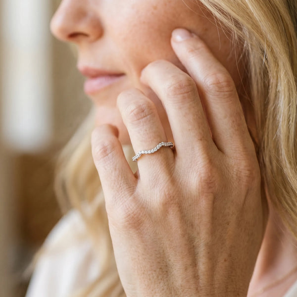 Platinum Pavé Round Diamond Curved Band with Micro Prong Setting