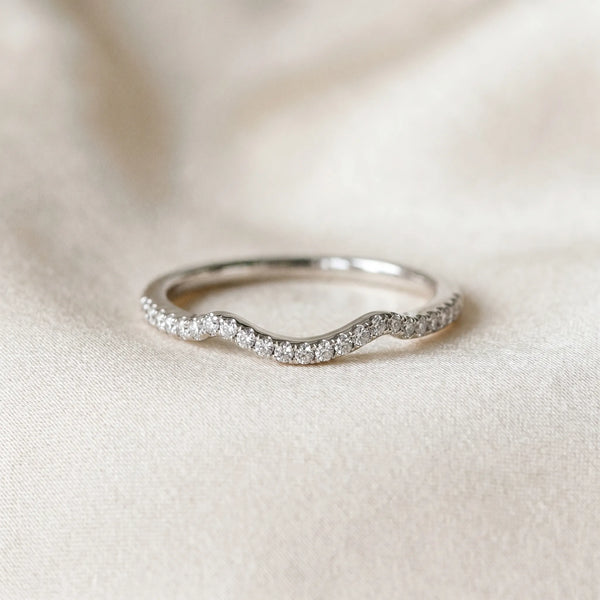 White gold Pavé Round Diamond Curved Band with Micro Prong Setting