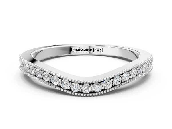 Platinum Pavé Round Diamond Curved Band with Milgrain Edge