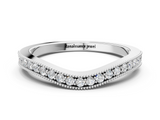 White gold Pavé Round Diamond Curved Band with Milgrain Edge_12