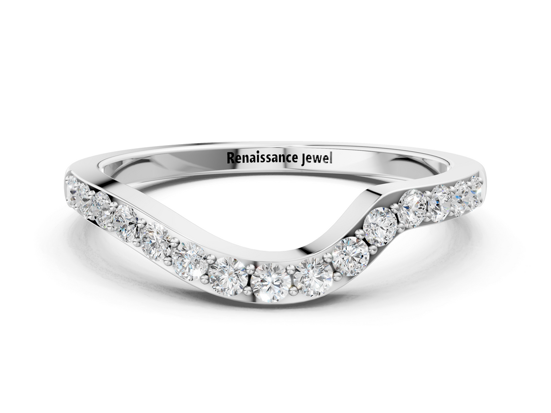White gold Pavé Round Diamond Curved Band with Prong Setting_12