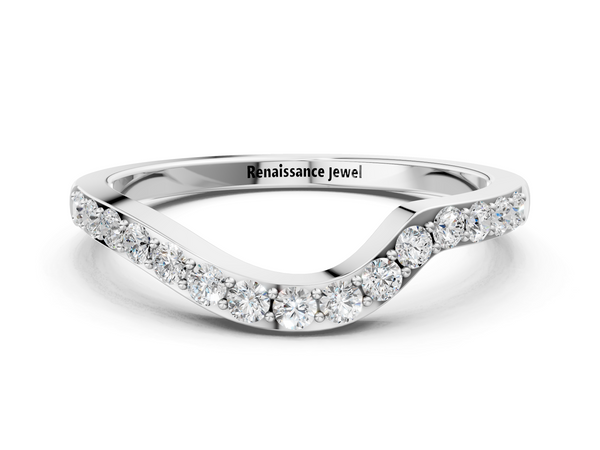 Silver Pavé Round Diamond Curved Band with Prong Setting