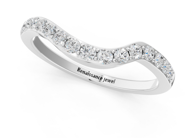 Platinum Pavé Round Diamond Curved Band with Prong Setting