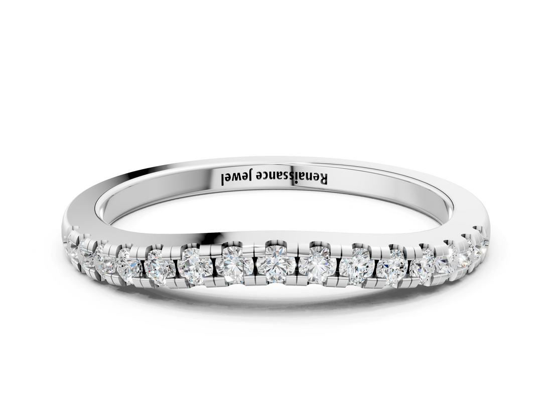White gold Pavé Round Diamond Curved Band with Shared Prong Setting_12