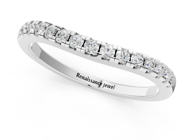 White gold Pavé Round Diamond Curved Band with Shared Prong Setting