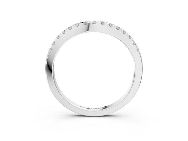 White gold Pavé Round Diamond Curved Band with Shared Prong Setting