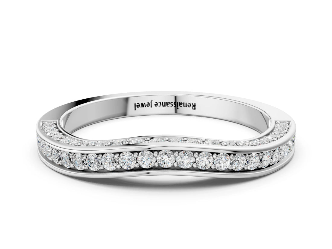 White gold Pavé Round Diamond Curved Band_2