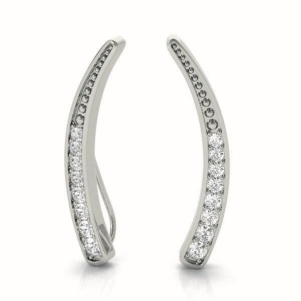 White gold Pavé Round Diamond Curved Bar Earrings 1