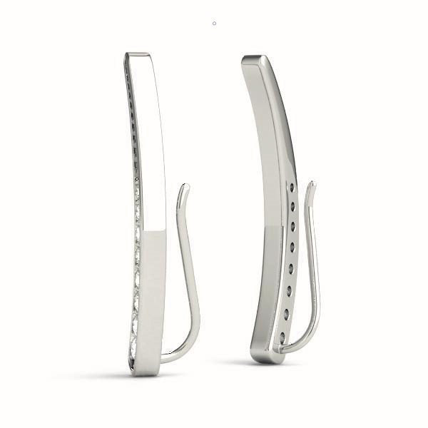 White gold Pavé Round Diamond Curved Bar Earrings 2