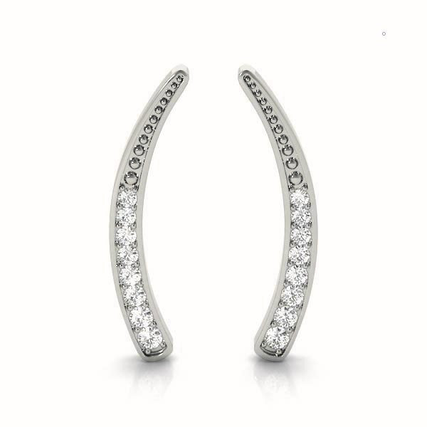 White gold Pavé Round Diamond Curved Bar Earrings