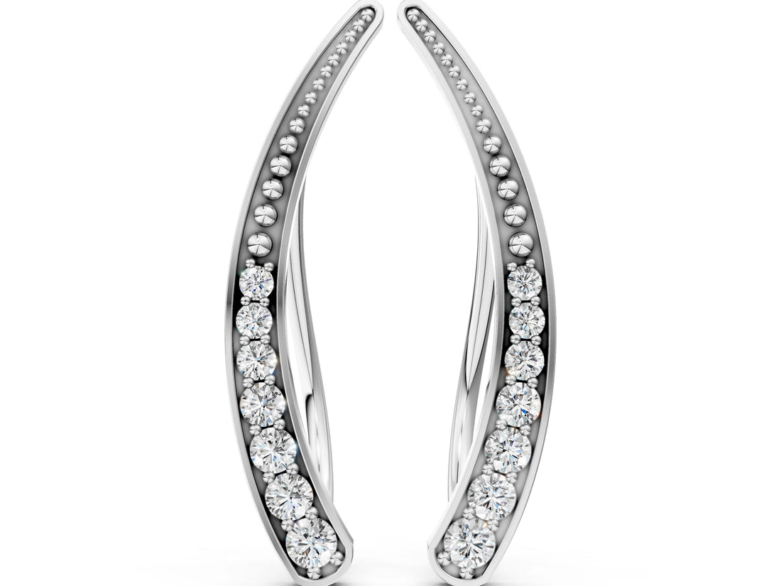 White gold Pavé Round Diamond Curved Bar Earrings_16