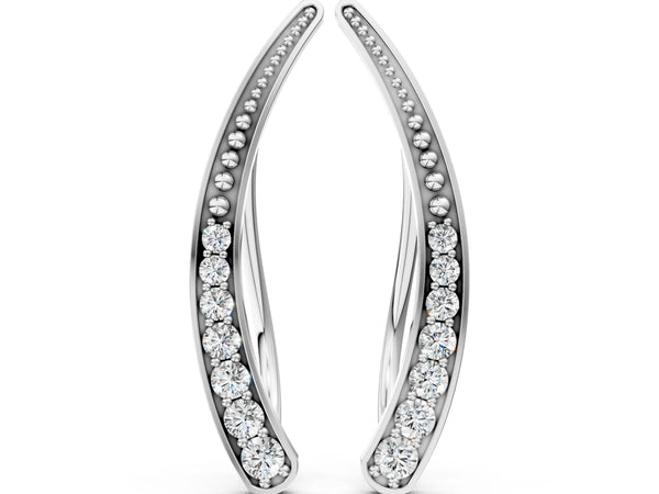 White gold Pavé Round Diamond Curved Bar Earrings