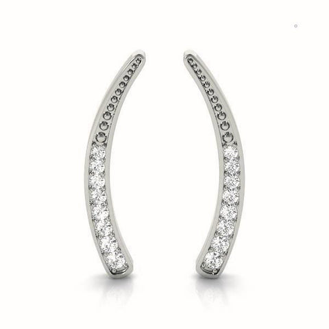 White gold Pavé Round Diamond Curved Bar Earrings