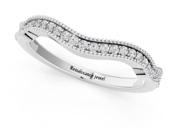 Platinum Pavé Round Diamond Curved Milgrain Band