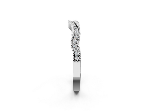 White gold Pavé Round Diamond Curved Milgrain Band