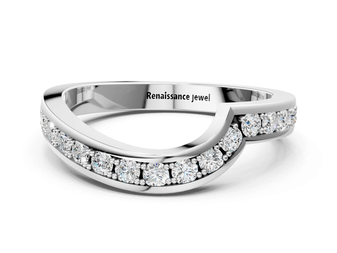 White gold Pavé Round Diamond Curved Wedding Band with Channel Setting_12