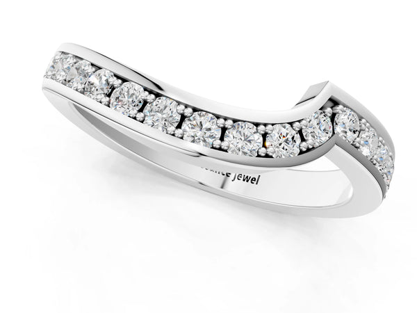 Platinum Pavé Round Diamond Curved Wedding Band with Channel Setting