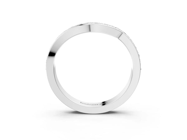 Platinum Pavé Round Diamond Curved Wedding Band with Channel Setting