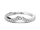 10K White Gold Pavé Round Diamond Curved Wedding Band with Shared Prong Setting