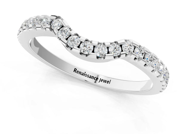 Platinum Pavé Round Diamond Curved Wedding Band with Shared Prong Setting