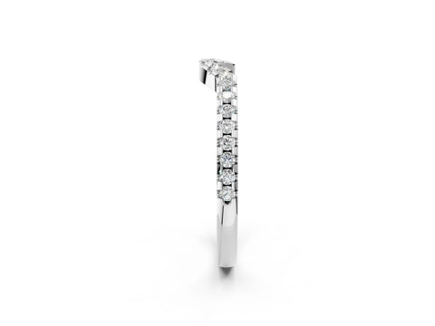 10K White Gold Pavé Round Diamond Curved Wedding Band with Shared Prong Setting
