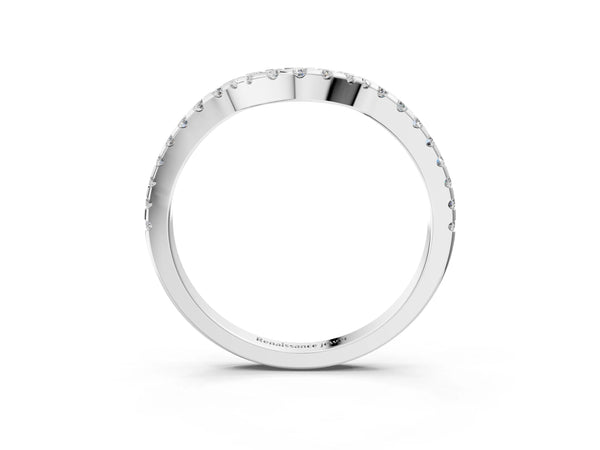 White gold Pavé Round Diamond Curved Wedding Band with Shared Prong Setting
