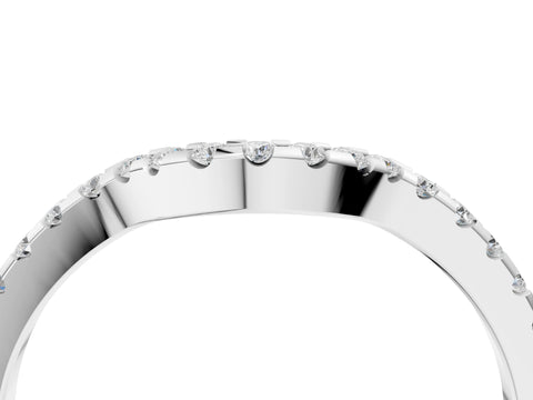 10K White Gold Pavé Round Diamond Curved Wedding Band with Shared Prong Setting