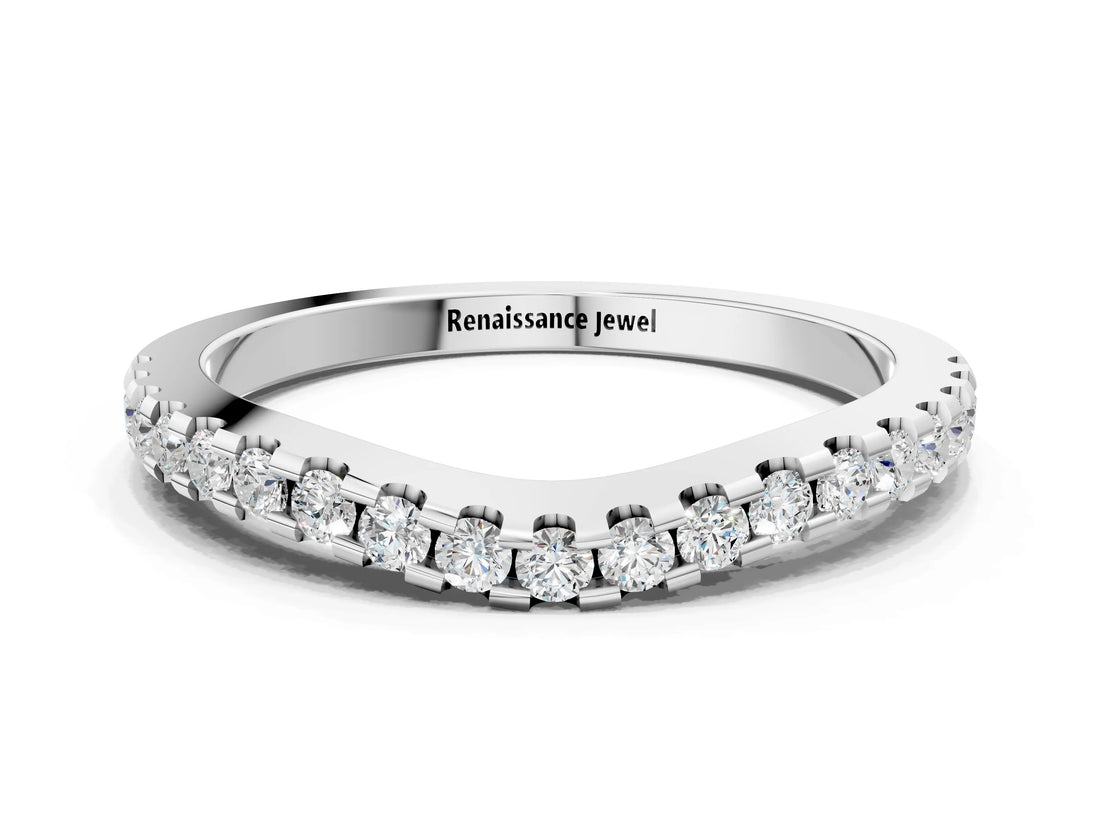 White gold Pavé Round Diamond Curved Wedding Band_12