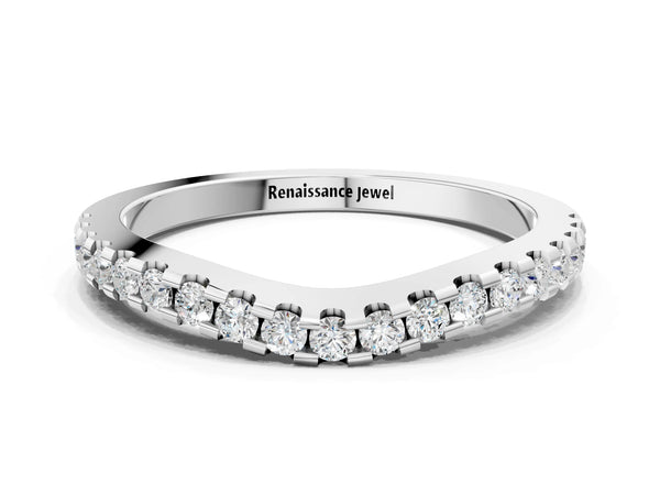 Silver Pavé Round Diamond Curved Wedding Band