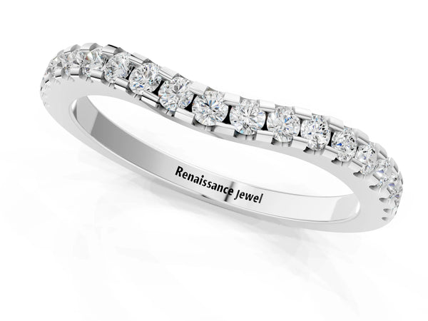 Platinum Pavé Round Diamond Curved Wedding Band