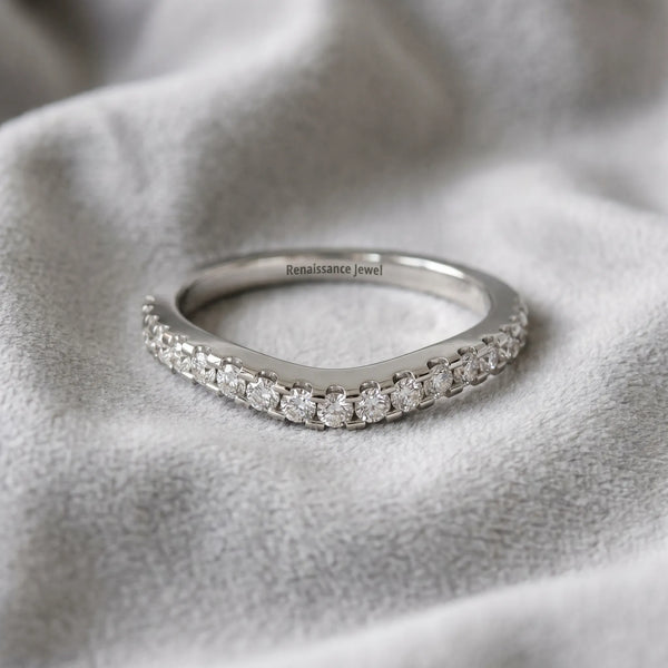 White gold Pavé Round Diamond Curved Wedding Band